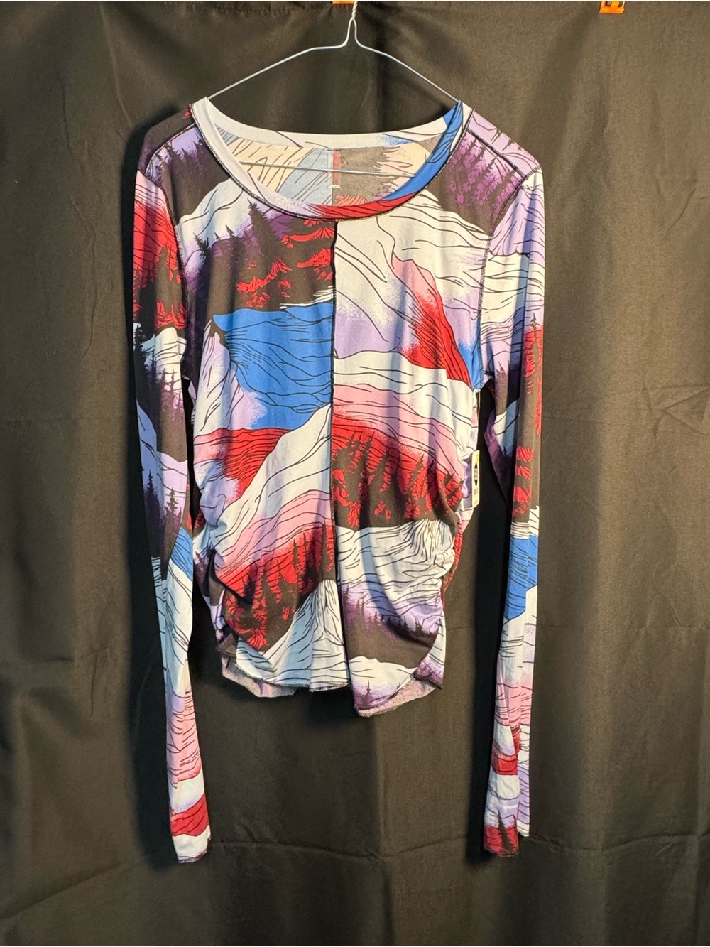 Free People Multicolor Abstract Long Sleeve Tee in Red, Blue & Purple